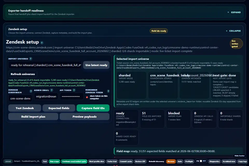 El importer muestra readiness para live writes.